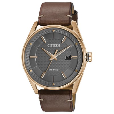 Citizen Watch Men's Drive Eco-Drive Watch, Rose Gold-Tone Ss Case, Brown Strap And Dark Grey Dial