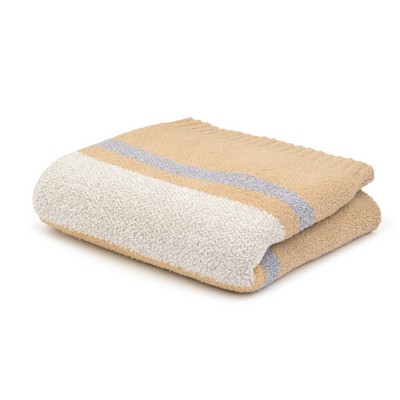 Half Blanket - Woodrow Striped - Kash-cozy™ - Honey w/ Oyster / Ivory & Fog / Nickel Fleck Stripes