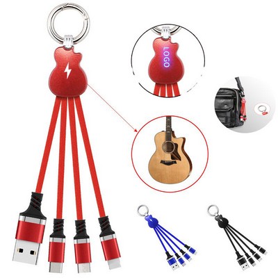 3 in 1 Light-Up Guitar Shape Charging Cable with Keychain