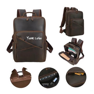 Large Genuine Leather Business Laptop Travel Backpack