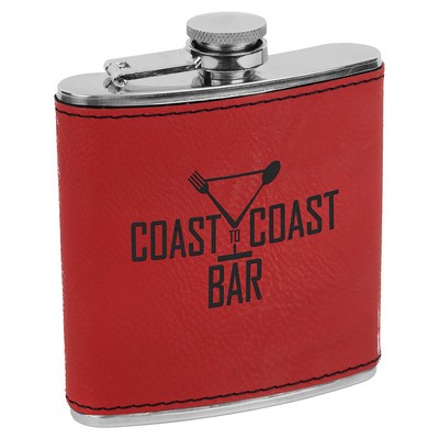 6 oz. Red Leatherette Stainless Steel Flask