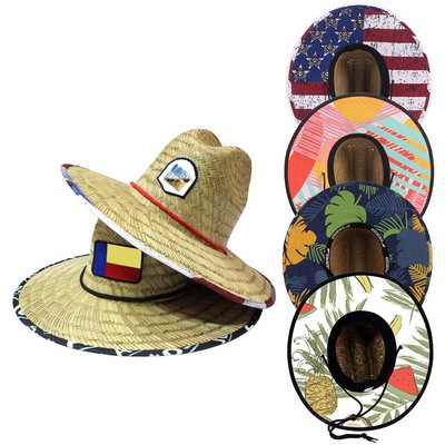 Lifeguard Straw Hat With Patch And Full Color Underbrim Imprint