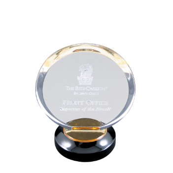 Round Gold Reflective Halo Acrylic Award w/ Black Base - 7" Diameter