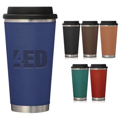 16 Oz. Metro Stainless Tumbler w/Leatherette Sleeve