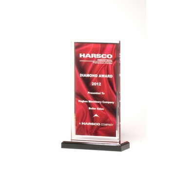 Acrylic Deep Red Draped Satin Award w/ Silver Mirror Border (5"x6 1/2")