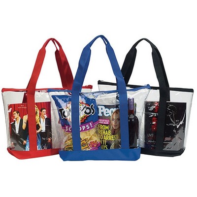 Clear Zipper Tote Security Tote Bag w/Pocket