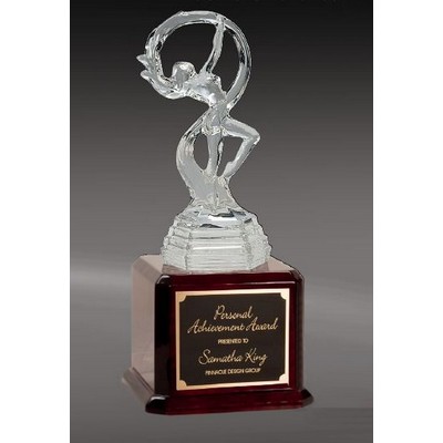 Elegant Sculpted Glass Dancer Award on Rosewood Base