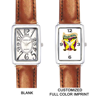 Brown Unisex Square Face Leather Band Watch