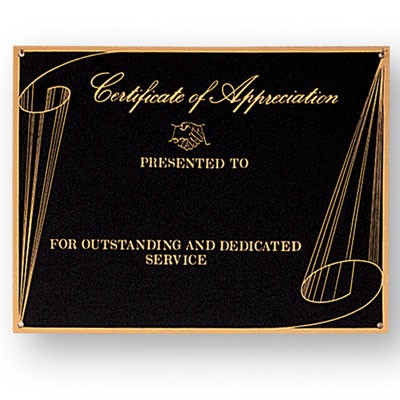 Certificate of Appreciation Screened Plate w/Scroll Detail (6" x 8")