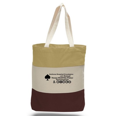 Brown/Beige/Gold Tri-Color Tote with Gusset (Printed)