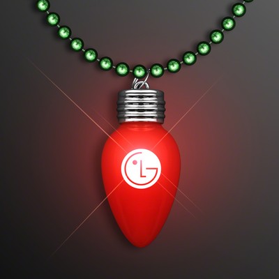 Blinking Red Bulb Christmas Charm on Green Beads