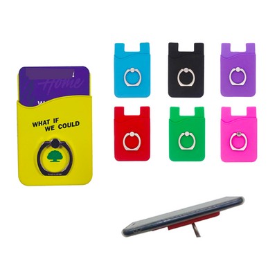 Silicone Phone Wallet W/ Metal Ring Grip