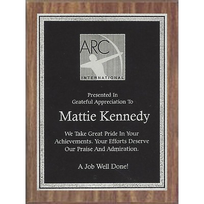 Economy Walnut Finish Plaque Series with Black-Silver Florentine Plate, 8"x10"