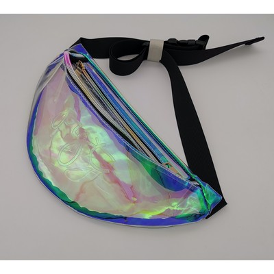 Debossed Logo Clear Neon Vinyl Hologram Fanny Pack Belt Waist Bum Bag Laser Travel Beach Purse