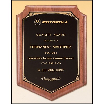 Airflyte® American Walnut Plaque w/Brass Plate, Notched Top Corners & Bottom Point (9"x 12")