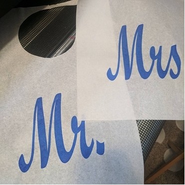 Stock "Mr. & Mrs." Cake Bibs with Ties, script (Per Pair)