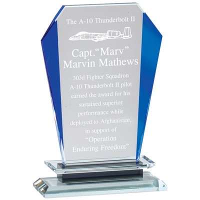 Optical Crystal Slanted Tower Award w/Blue Accented Sides (7" x 4 ¾")