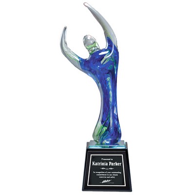 11 ½" Multi-Color Art Glass Sculpture Modern Figure Blown Glass Trophy