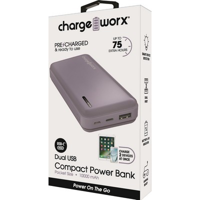 Chargeworx 10000mAh Dual USB Slim Power Bank, Lavender