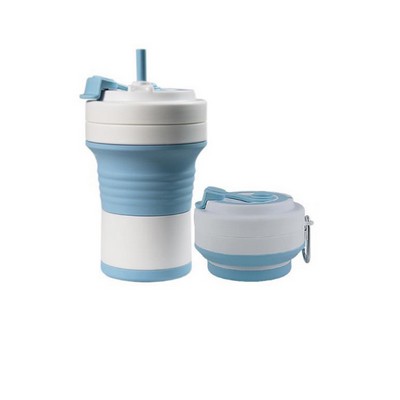 550ml Collapsible Silicone Reusable Coffee Cup with Straw