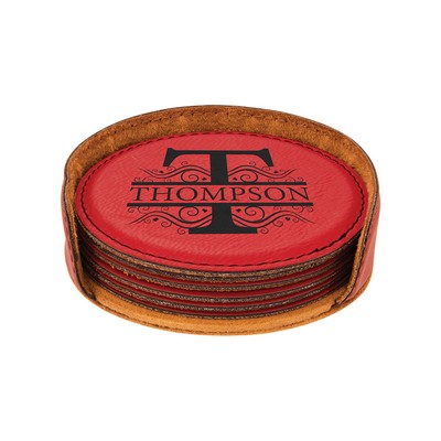 Red Leatherette Round 6-Coaster Set