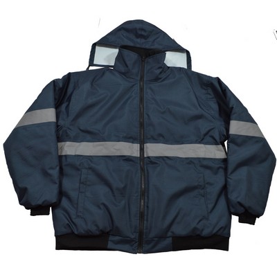 Navy Blue Waterproof Bomber Jacket with Quilted Thermal Liner & Silver Reflective Tapes