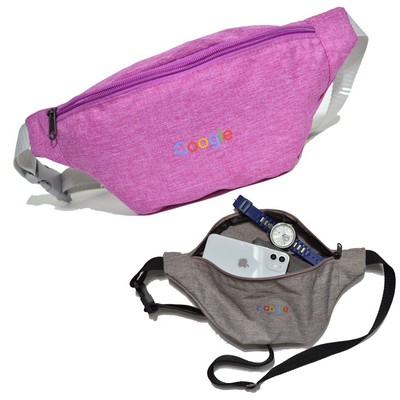 Waterproof 13"W x 6"H Heathered Fanny Packs w/ 1 Zipper & Custom Logo