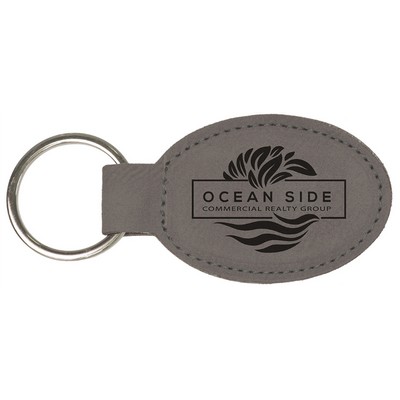 Gray Oval Keychain with Soft Edges, Laserable Leatherette, 3" x 1-3/4"