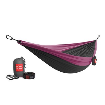 Double Deluxe Parachute Nylon Hammock w/Straps - Charcoal/Magenta