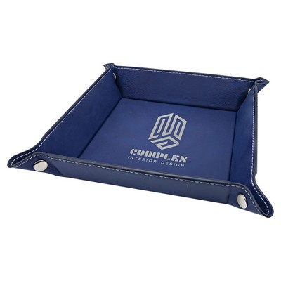 6" x 6" Blue/Silver Leatherette Snap Up Tray with Silver Snaps