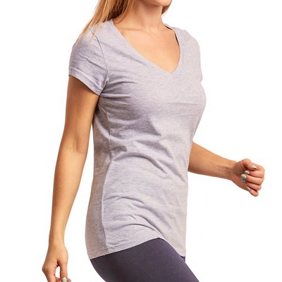 Women's Classic Fit V Neck T-Shirts - Small, Heather Gray (Case of 24)