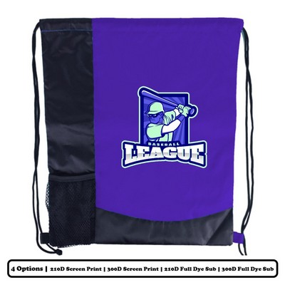 Multi-Panel Polyester Drawstring Bag w/ Bottle Holder w/ Custom Logo