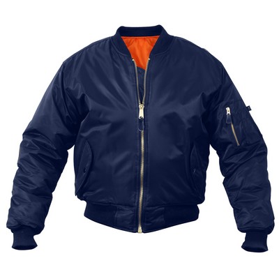 Men's Navy Military Flight Jacket w/Reversible Orange Quilted Lining