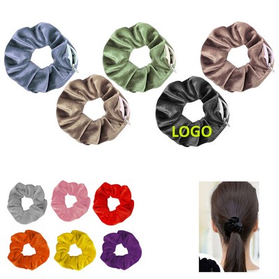 Custom Promotional Scrunchie Hair Tie w/ Zipper Pocket