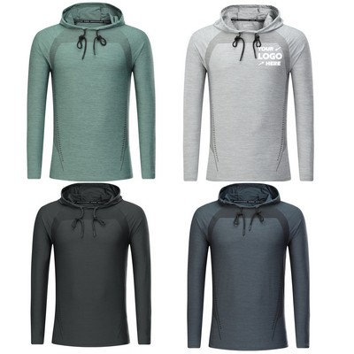 Men's Long Sleeve Running Hoodie Hooded Pullover T-Shirts