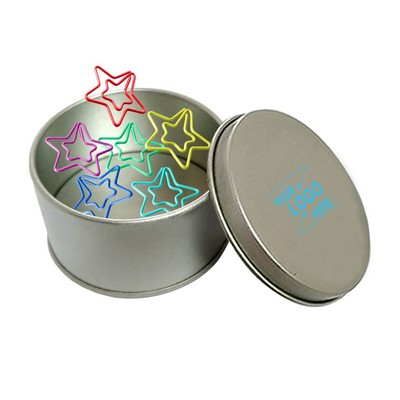 Star Shaped Paper Clips in Metal Storage Tin