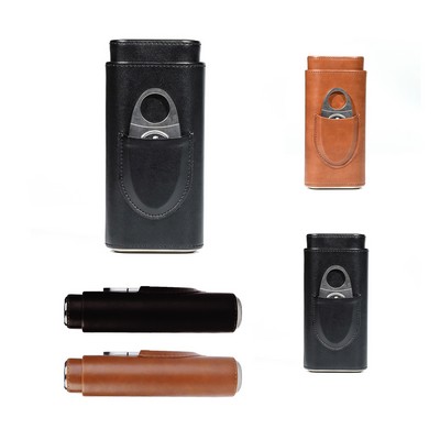 3pcs Holder Cigar Travel Case With Stainless Cutter