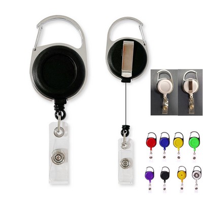 Retractable Carabiner Round Badge Reel w/ Belt Clip