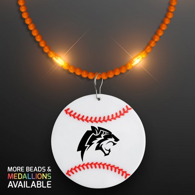 Still-Light Orange Beads with Baseball Medallion - Domestic Print