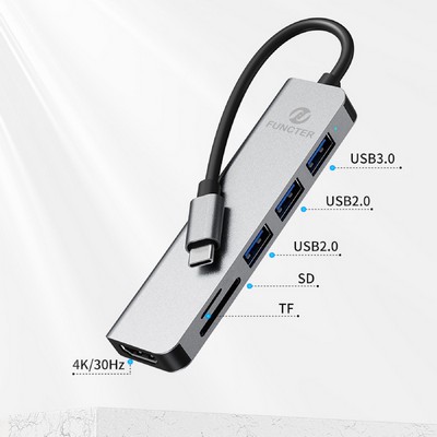 USB C Hub Multiport Adapter 6 in 1 with HDMI USB 3.0 Data Port Card Reader