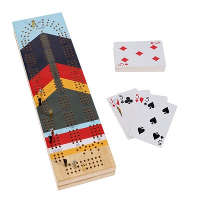 Wooden Cribbage Board Game Set, Continuous 3 Track, Nautical Print - Camp