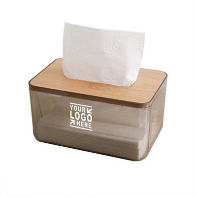 Modern Transparent Rectangular Bamboo Facial Tissues Dispenser