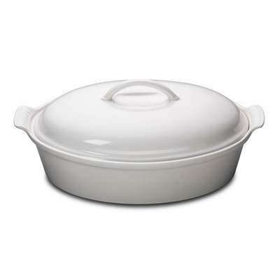 Le Creuset 4Qt Heritage Stoneware Covered Oval Casserole White