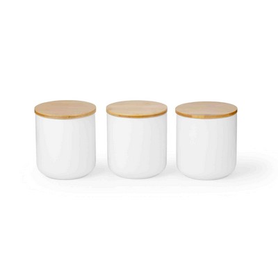 3 Ceramic Jars with Wood Lids