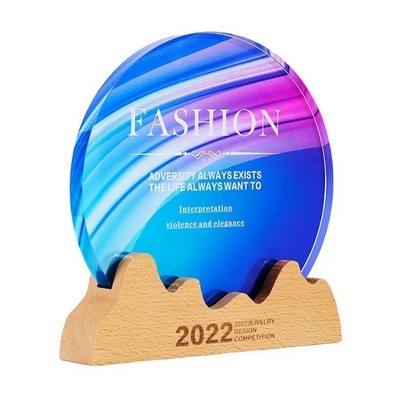 Crystal Trophy Wooden Base - Round