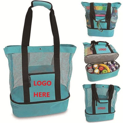 Mesh Beach Tote Bag with Insulated Picnic Cooler