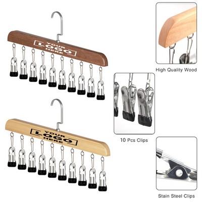 Wooden Pants Hanger with 10 Adjustable Clips