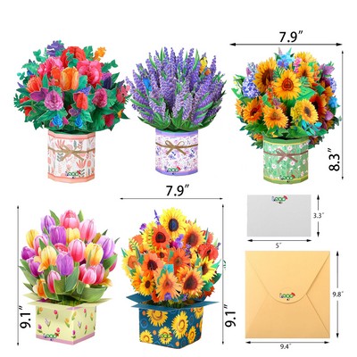 Custom Paper Flower Bouquet Pop Up Cards Sunflower 3D Greeting Cards Anniversary Cards