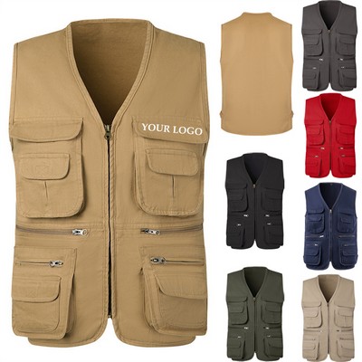 Men's Multi Pockets 100% Cotton Cargoes Fisherman Vest