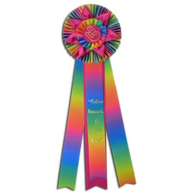 Custom Pleated & Star Rosette Ribbon w/ 3 Streamer & Overlay (5 1/2"x18")